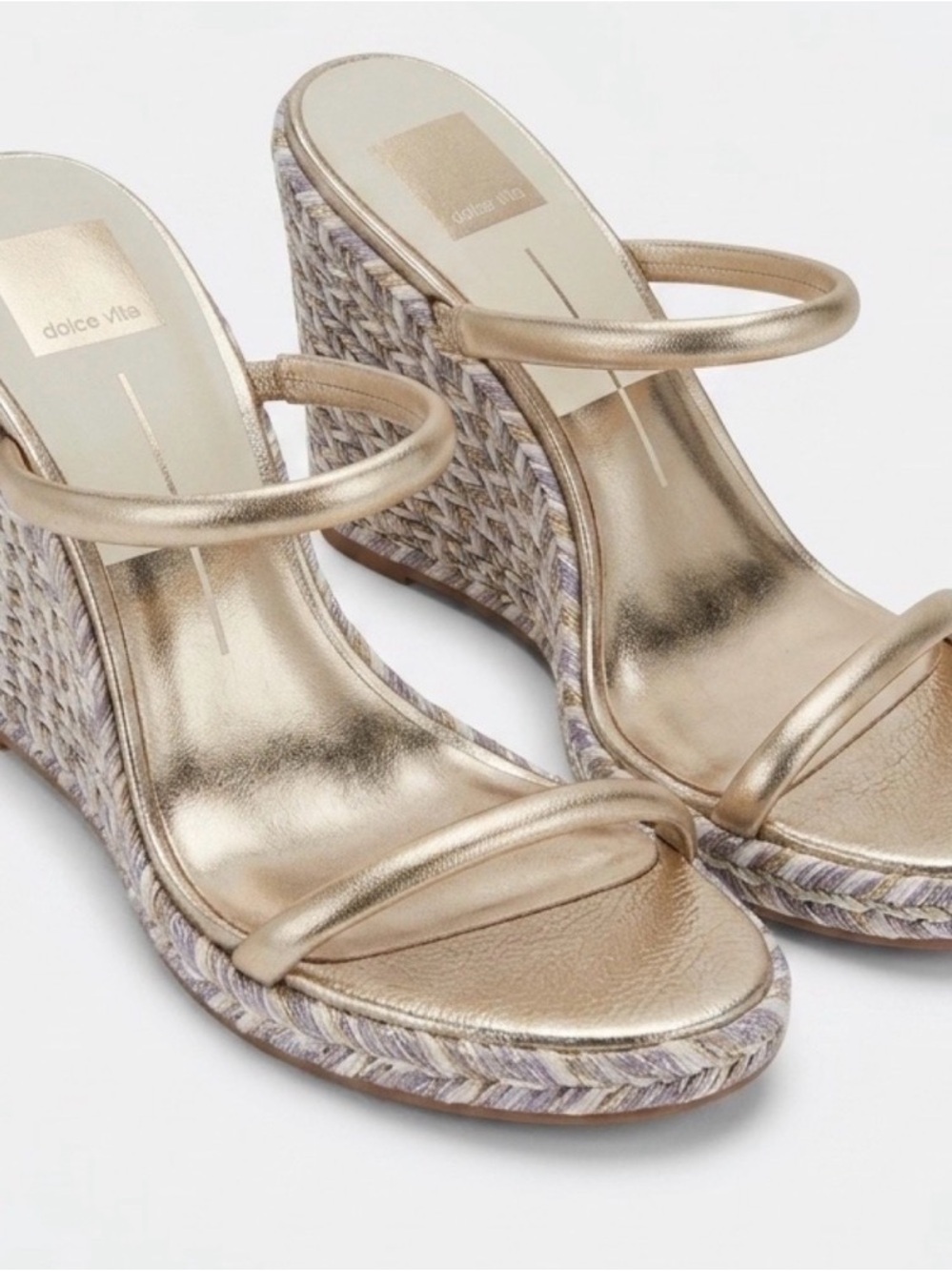 Dolce Vita Metallic Gold Leather Espadrille Wedge Sandals